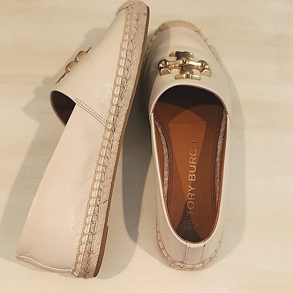 Tory Burch Eleanor Cream Espadrilles with Signature Logo - Picture 3 of 5